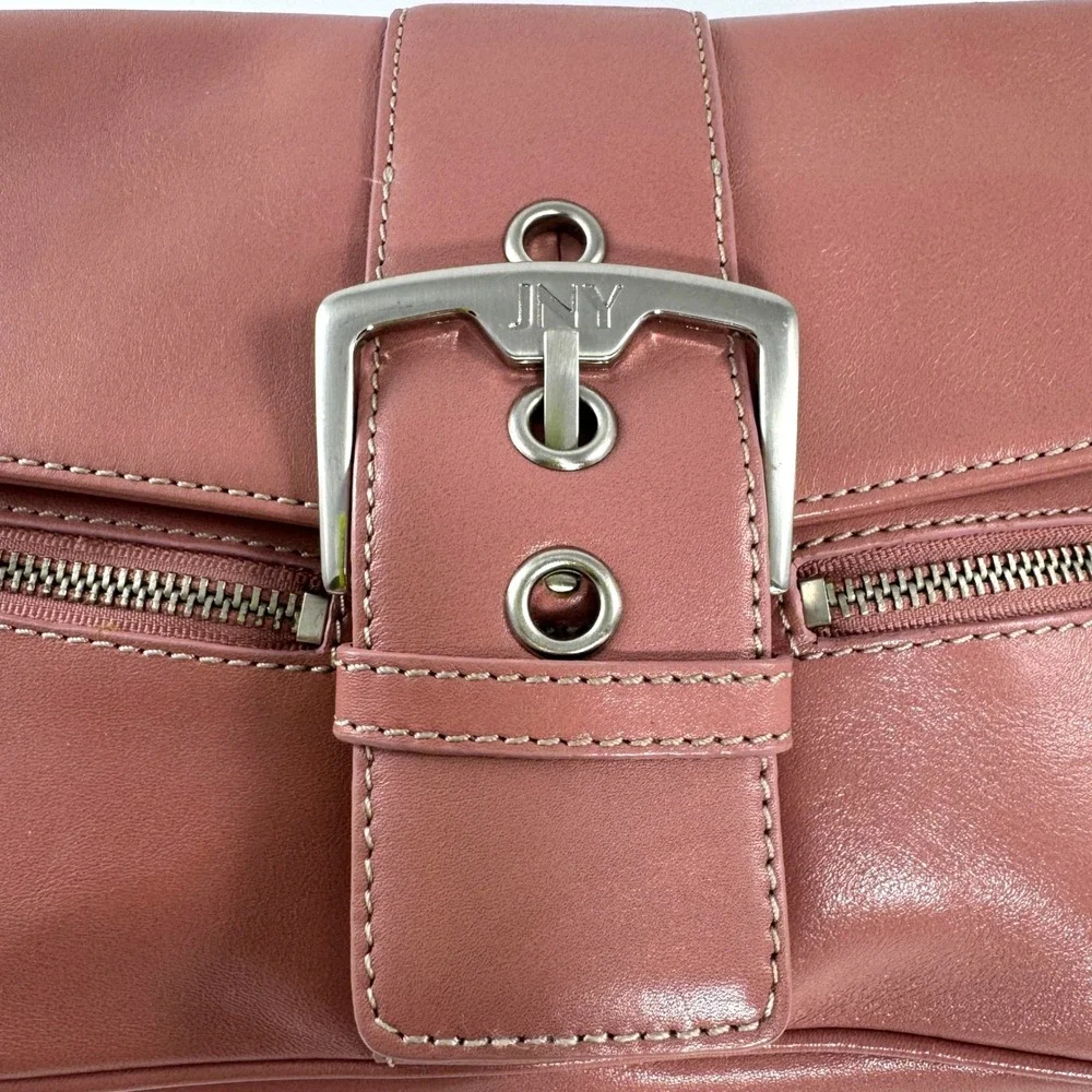Jones New York Dusty Rose Pink Leather Shoulder Bag Buckle Baguette Purse - Picture 5 of 11